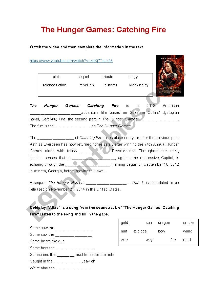 Hunger Games: catching fire worksheet