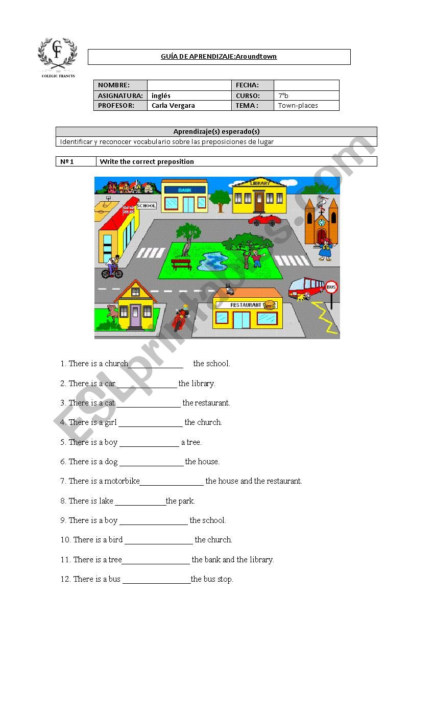 Prepositions of place worksheet