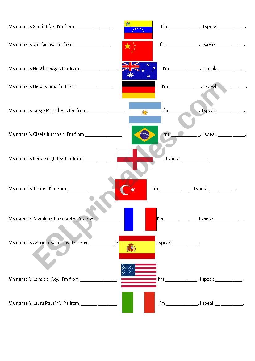 Nationalities  worksheet