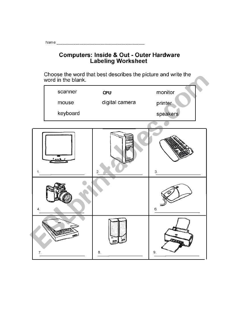 Computer Parts worksheet