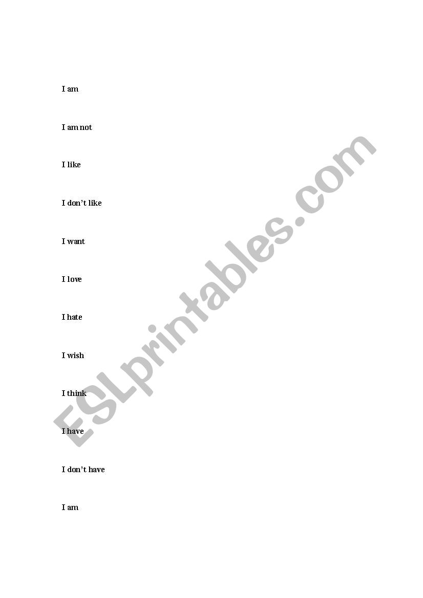 I AM poem worksheet