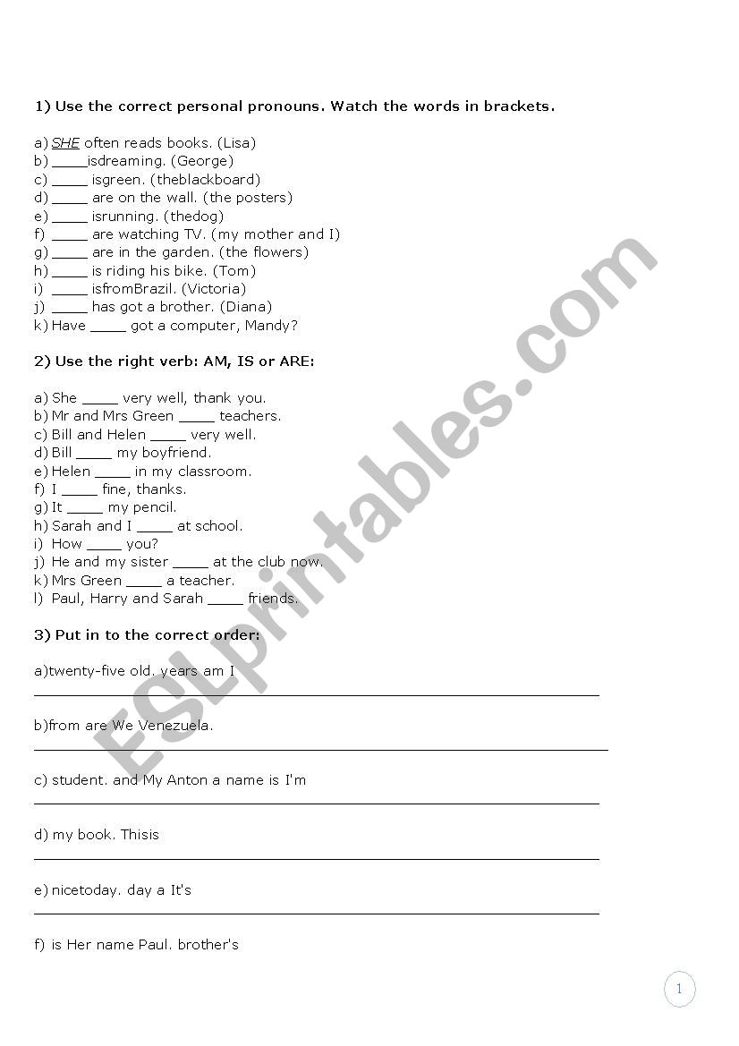 To be exercises worksheet