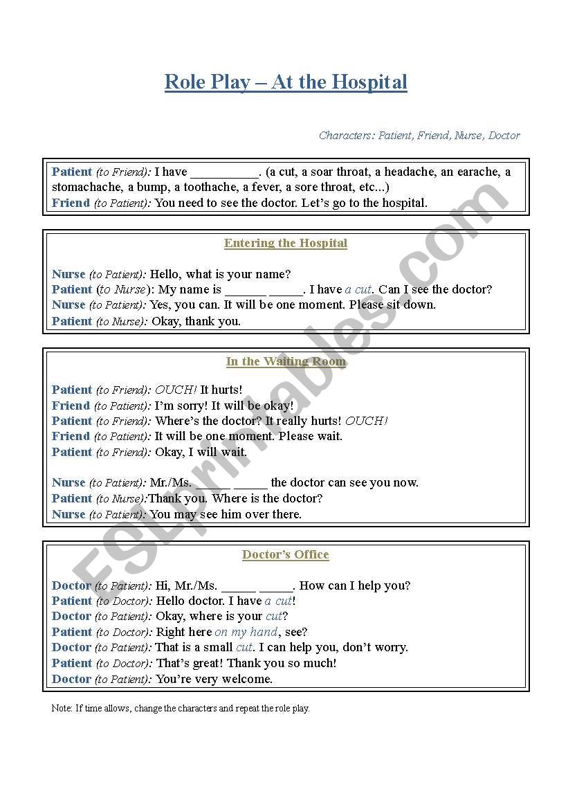 Role Play worksheet