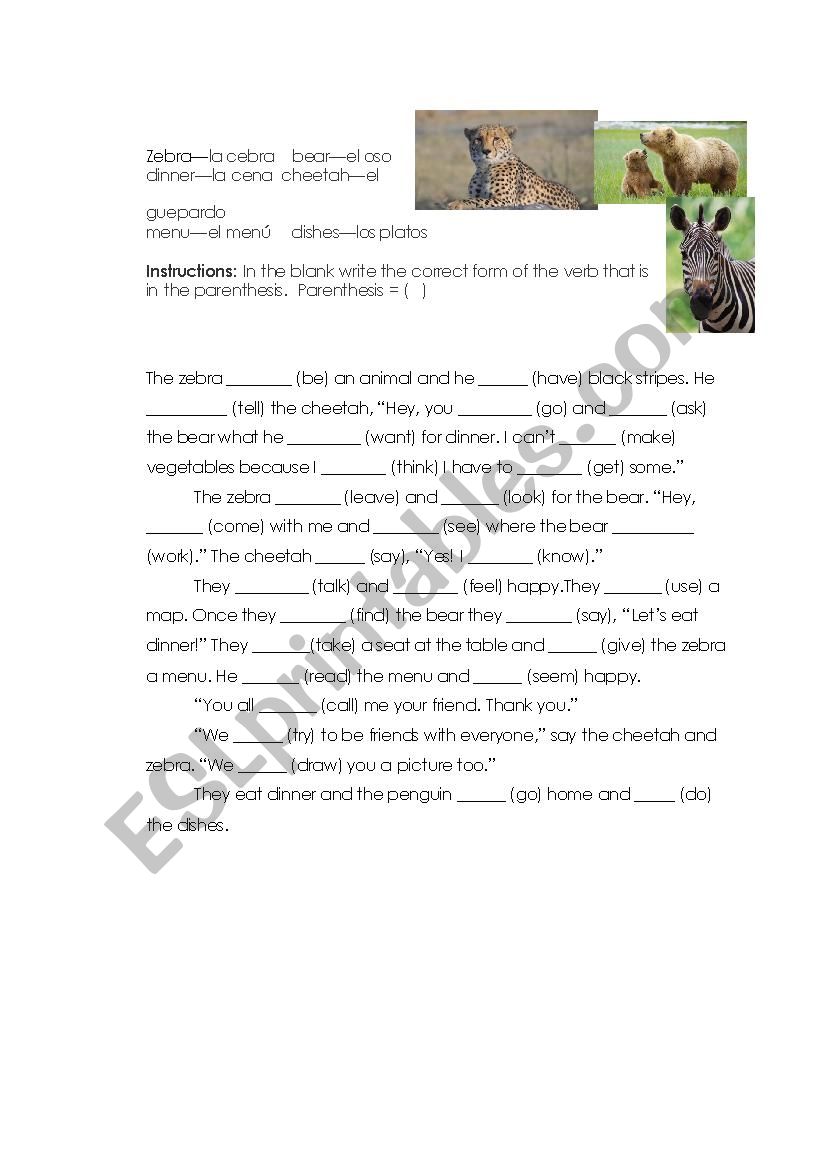 Zebra Gap-Fill in Activity worksheet