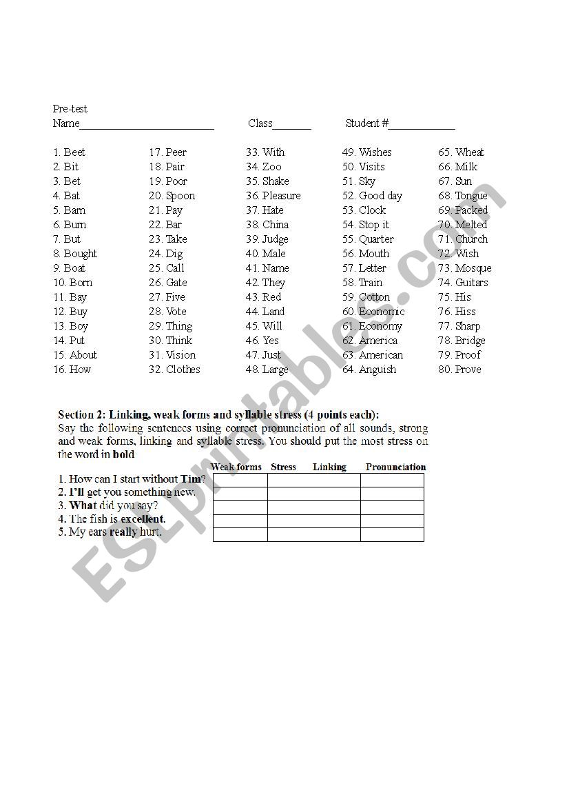 English Pronunciation Assessment test
