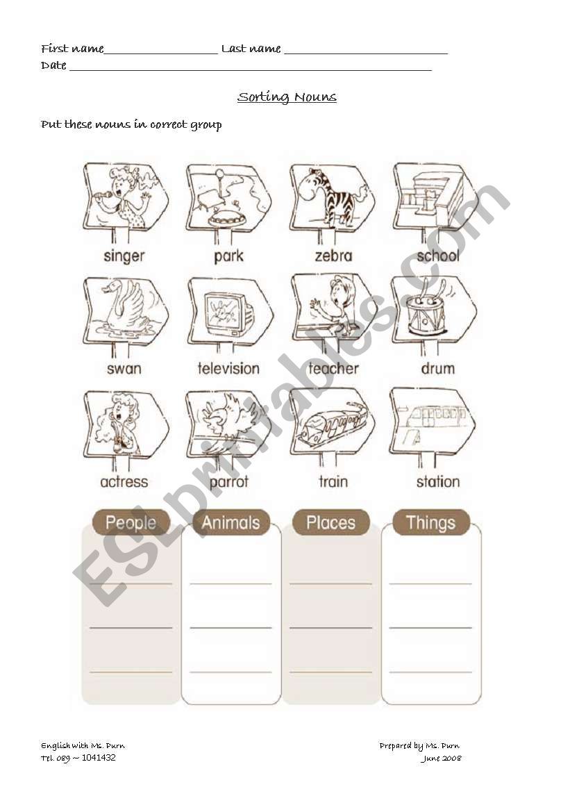 Sorting Nouns worksheet