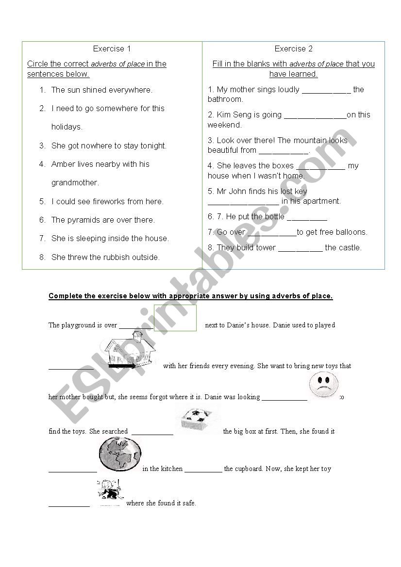 adverbs of place worksheet