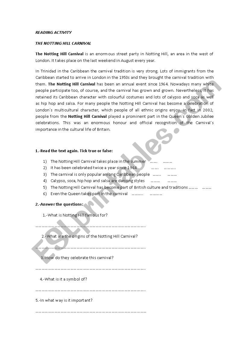 Reading Activity worksheet