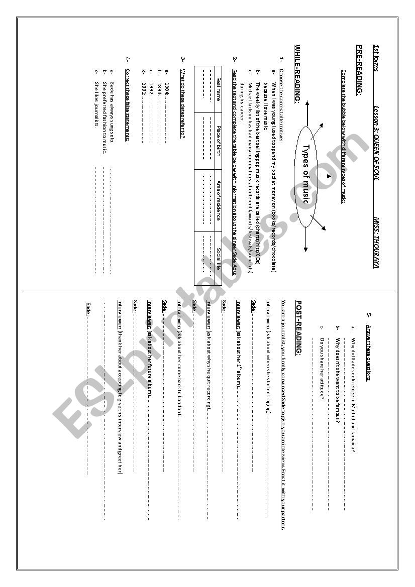 Queen of Soul worksheet