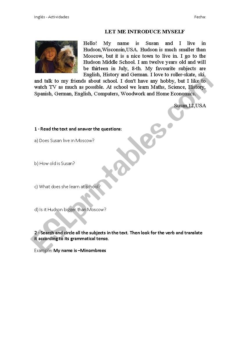 Introduction and description worksheet