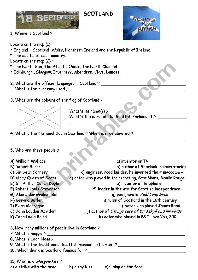 Scotland webquest worksheet