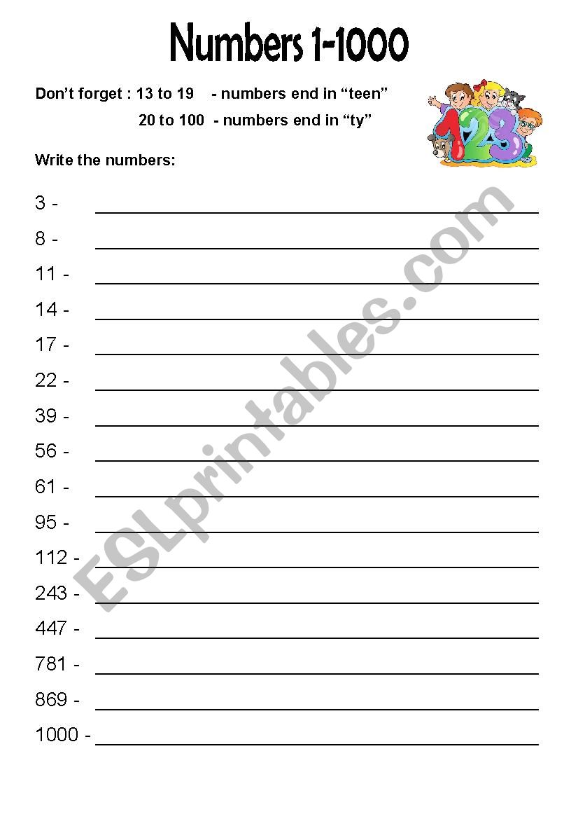 Numbers worksheet