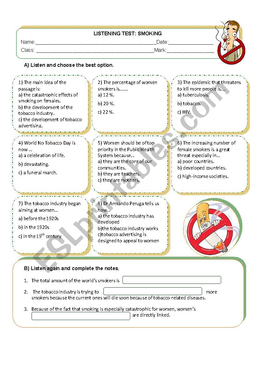 Smoking listening worksheet