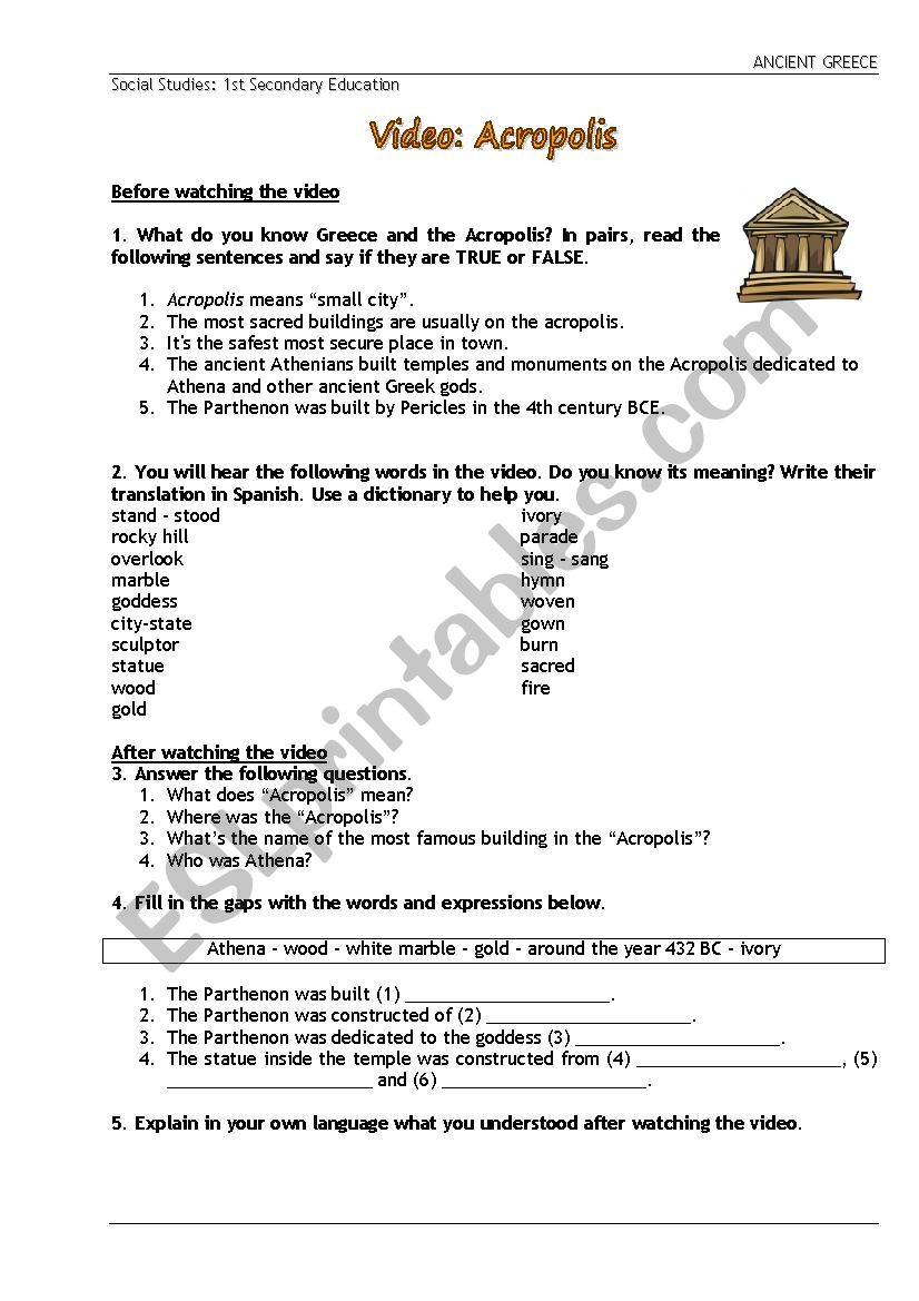 Acropolis worksheet