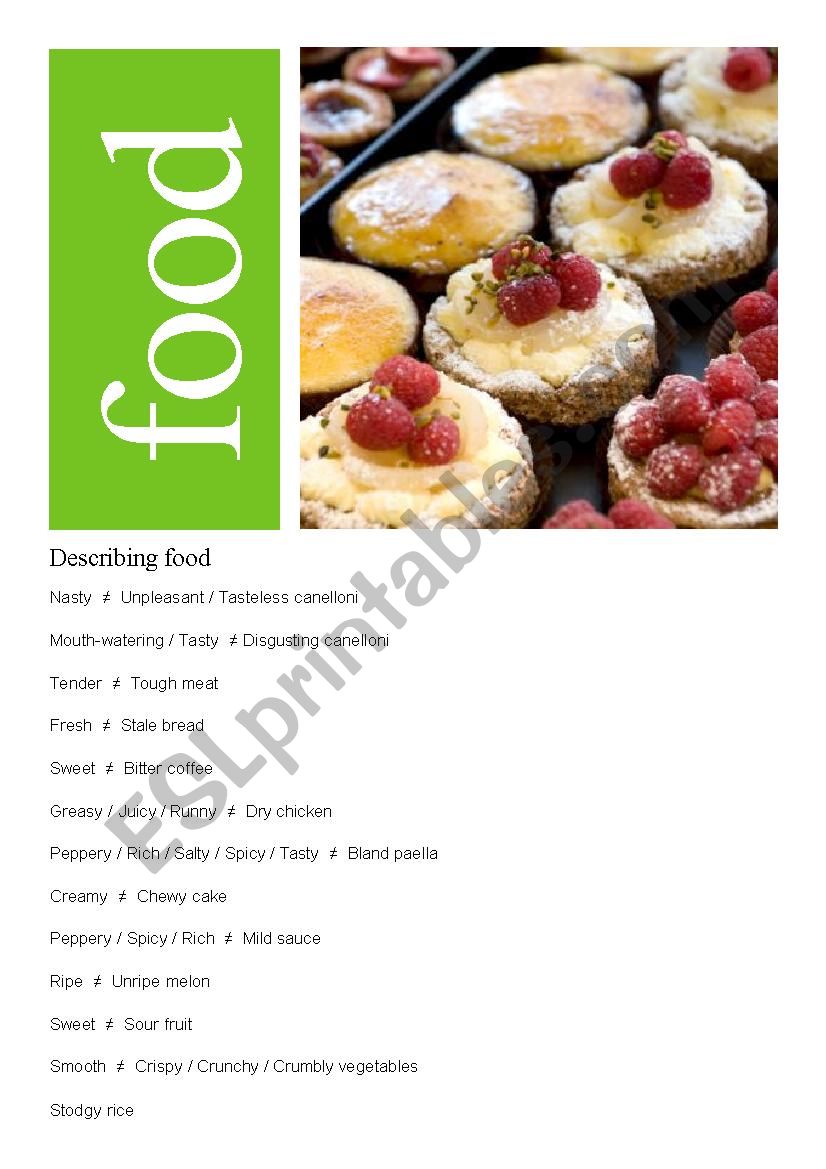 Adjectives to Describe Food worksheet