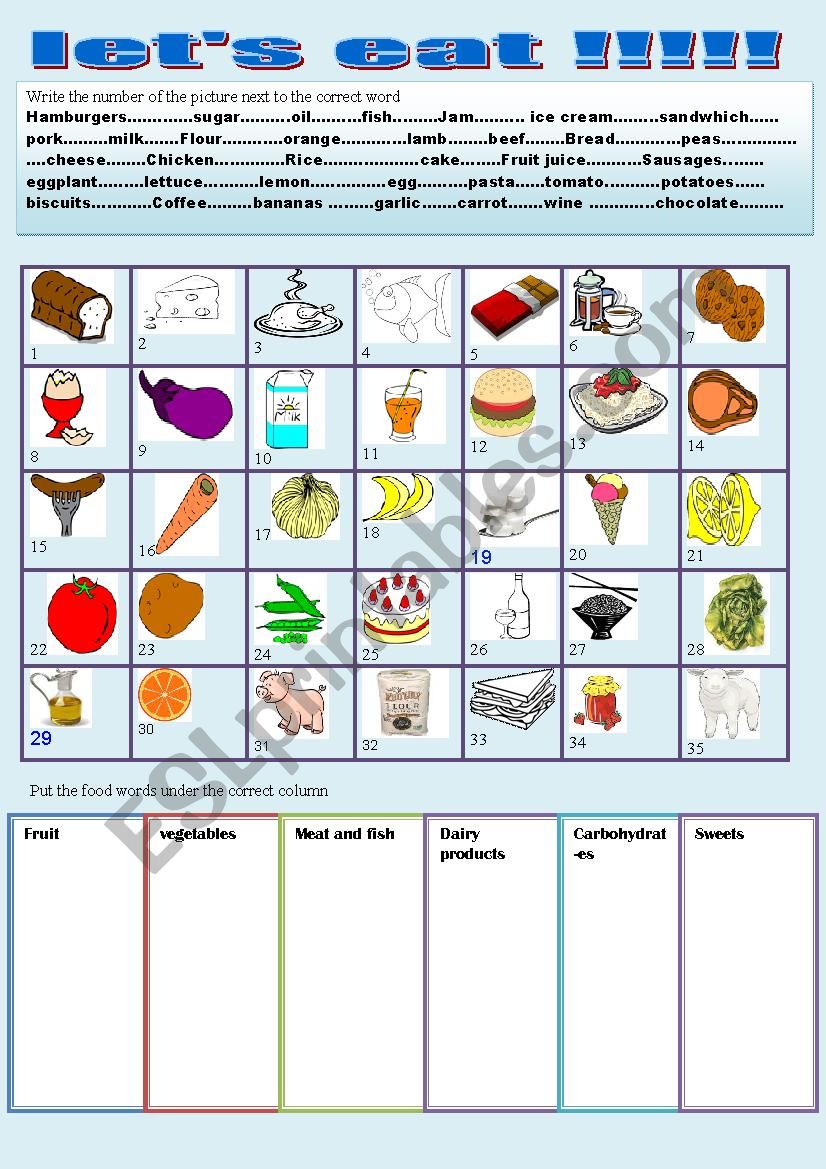 lets eat  worksheet