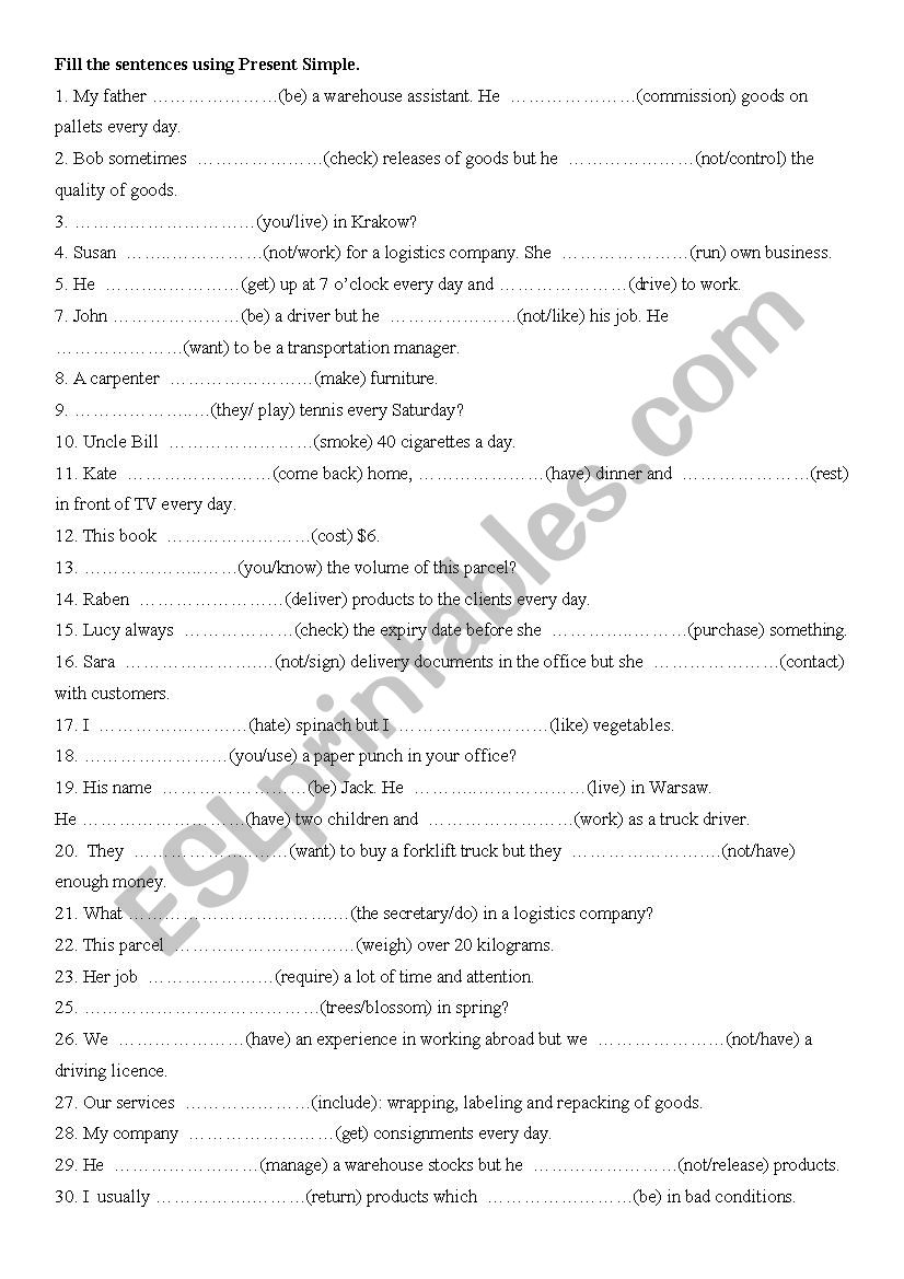 Present Simple tense worksheet