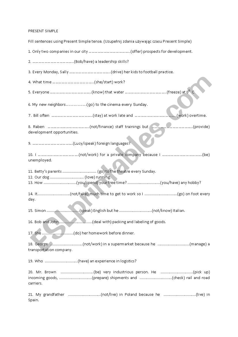 present simple tense worksheet