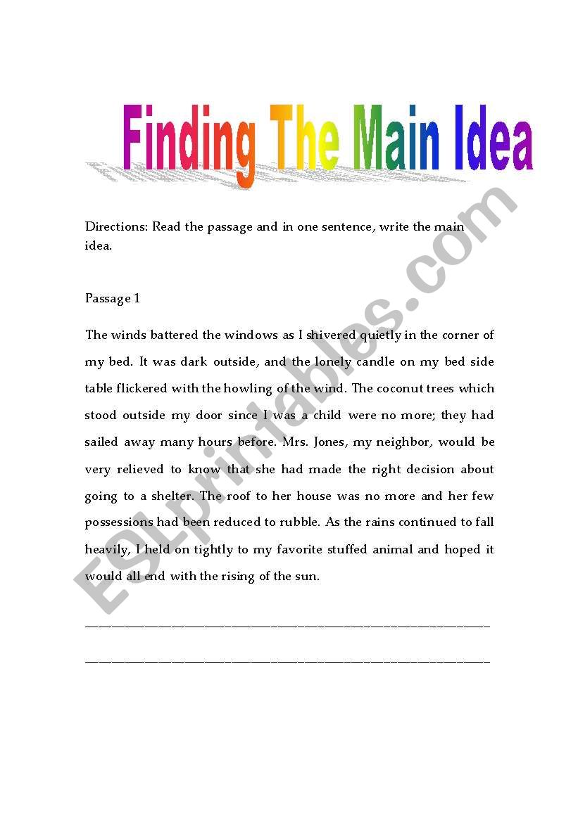 Finding The Main Idea worksheet