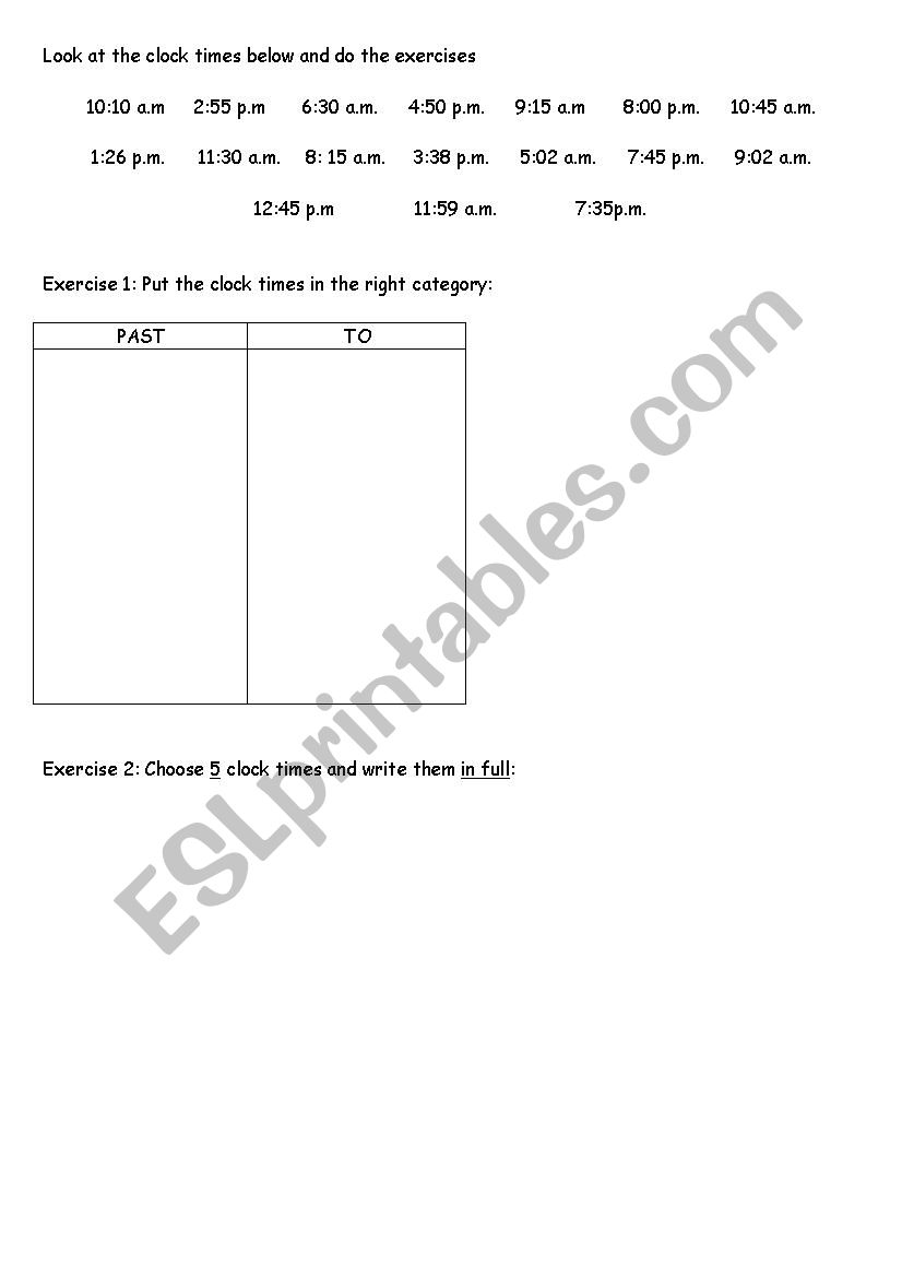 Telling the time worksheet