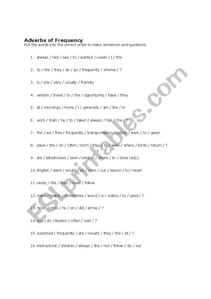 adverbs of frequency worksheet