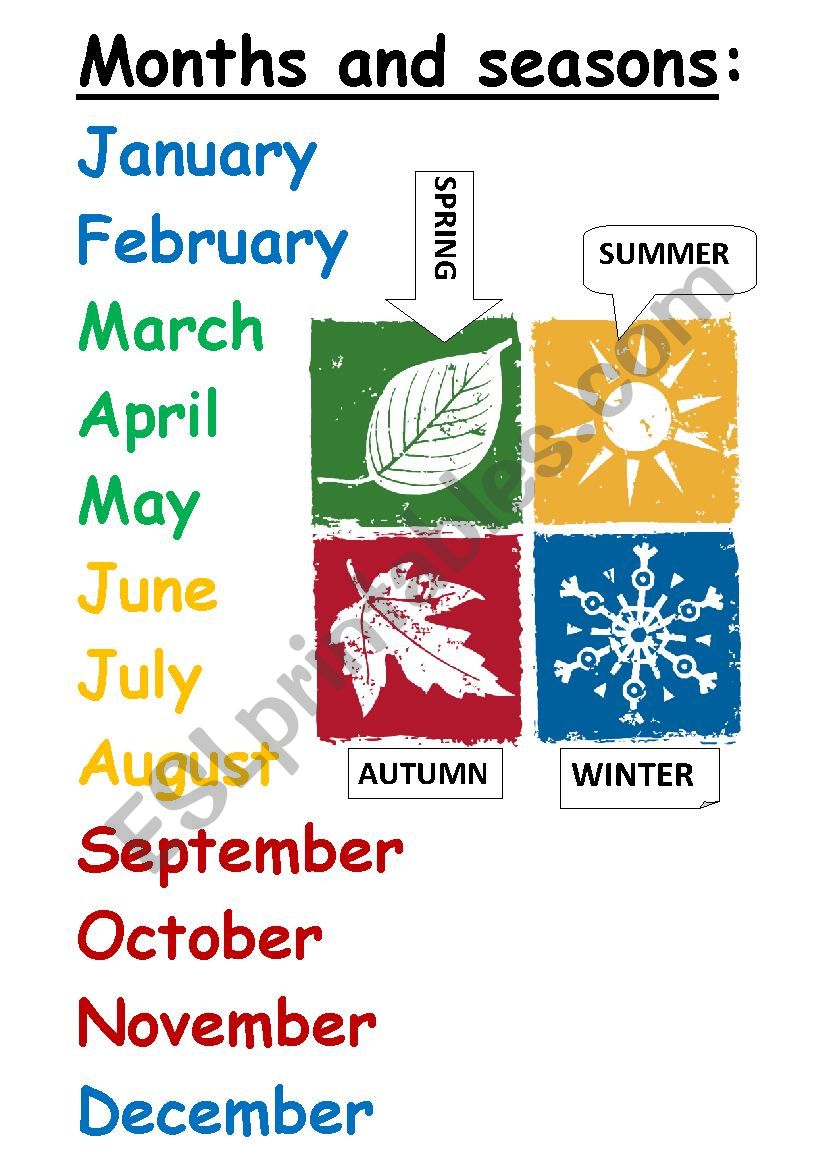 Months and Seasons worksheet