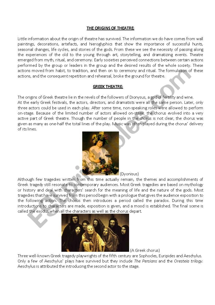 The Origins of Theatre worksheet