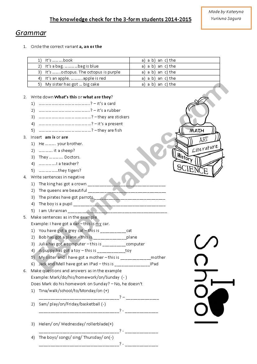 The knowledge check for the 3-form students(3 pages)