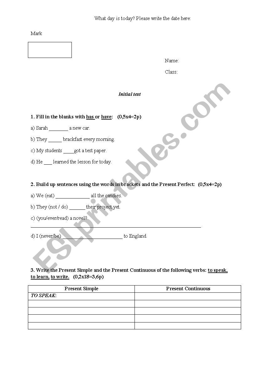 Test paper worksheet