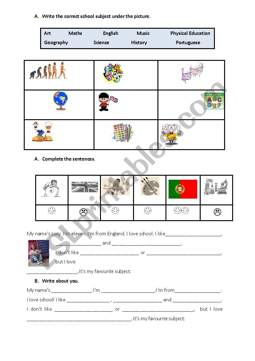 School subjects worksheet