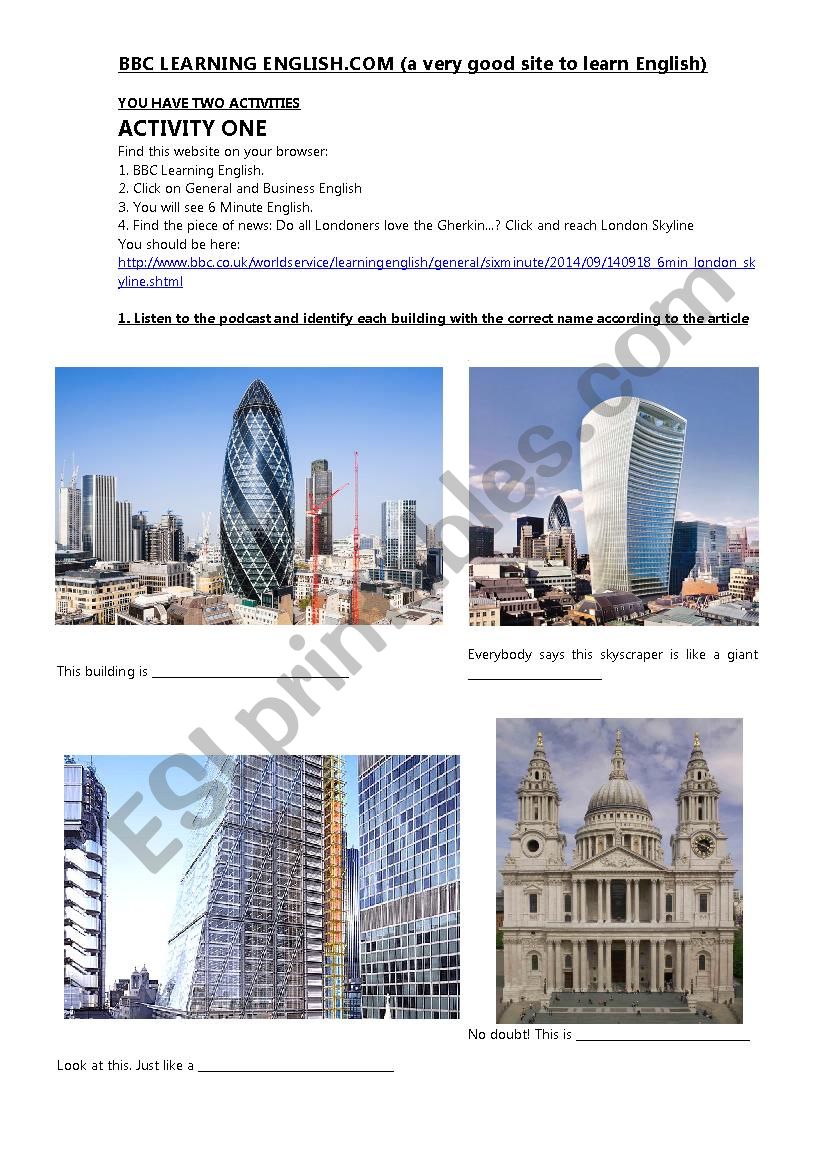 LONDON SKYLINE worksheet