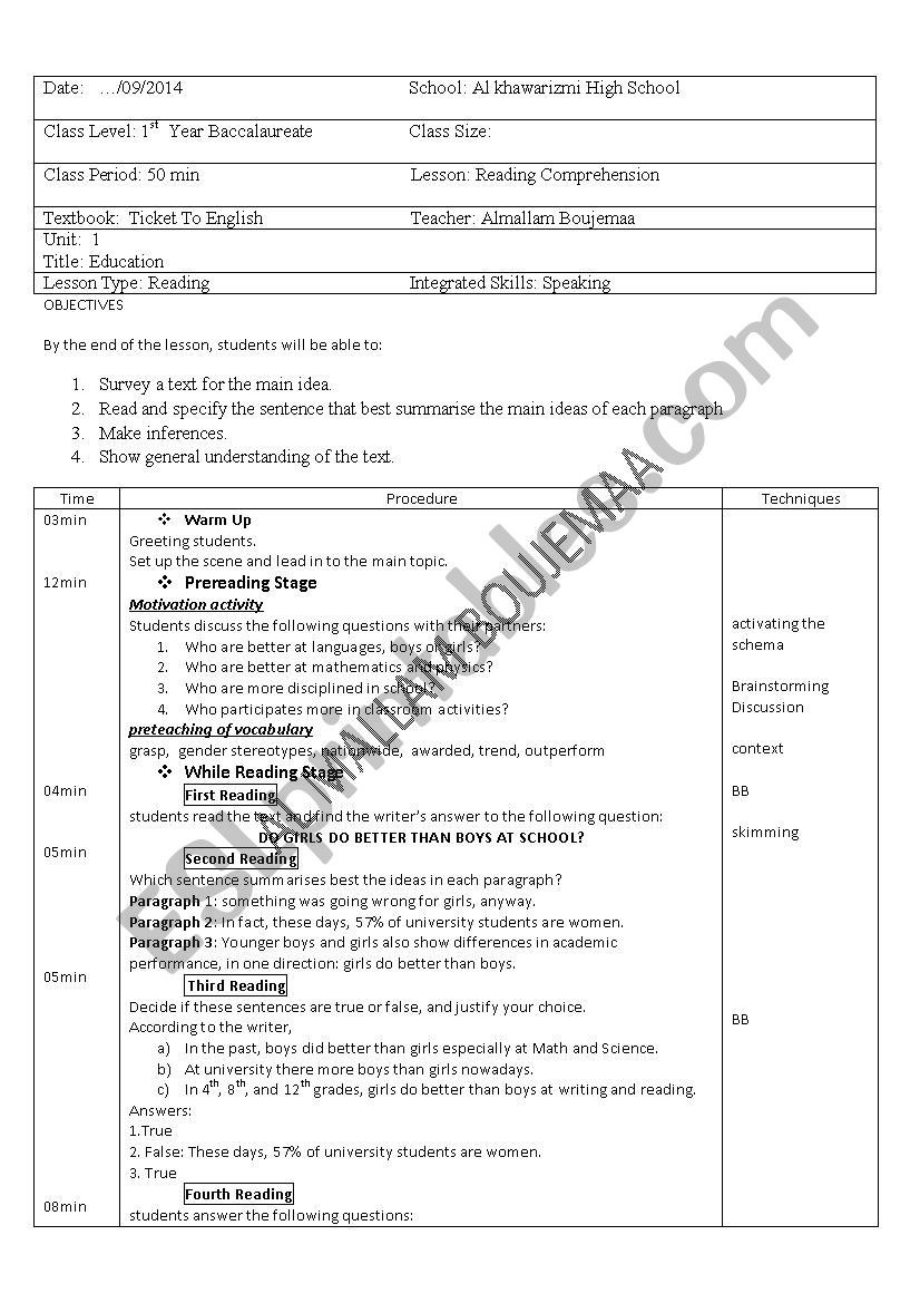 Ticket To English worksheet