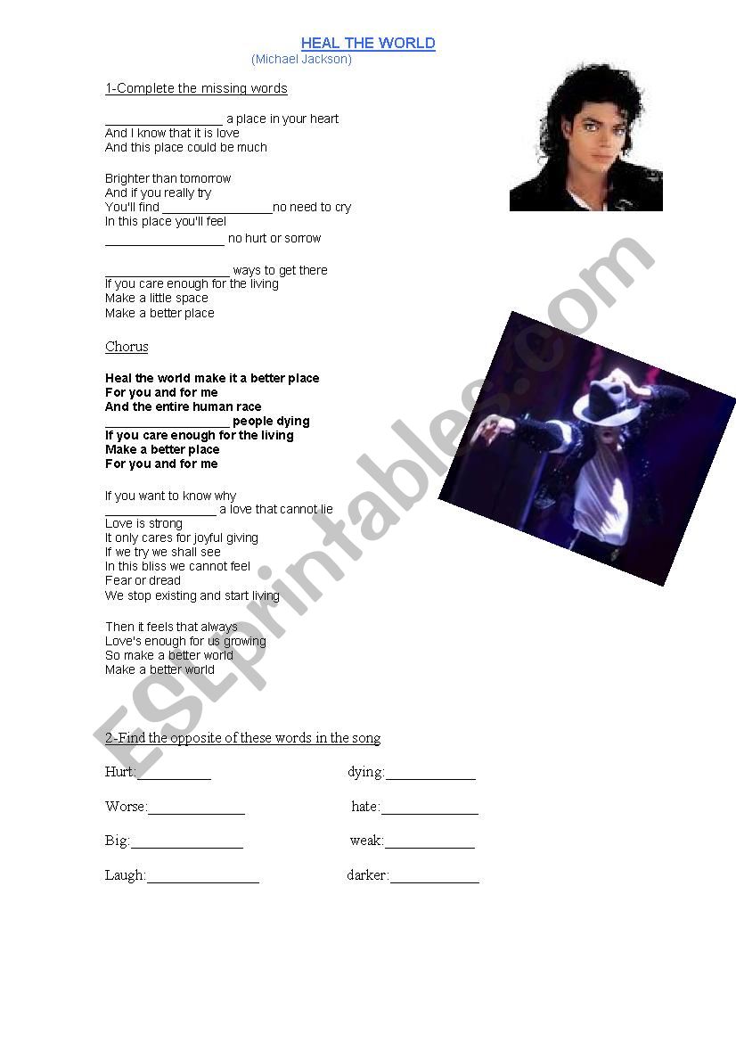 heal the world worksheet