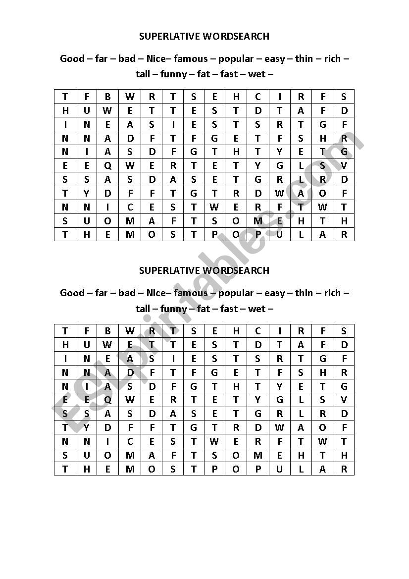 SUPERLATIVE WORDSEARCH worksheet