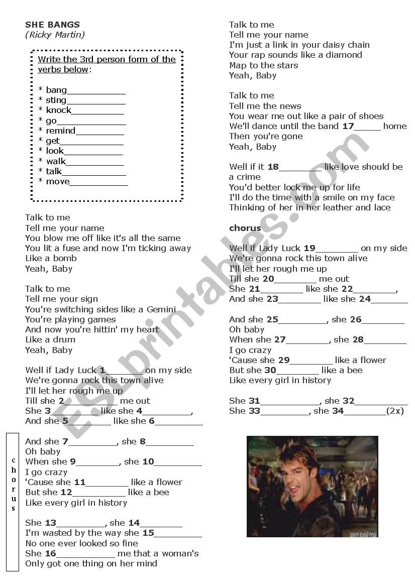 She bangs worksheet