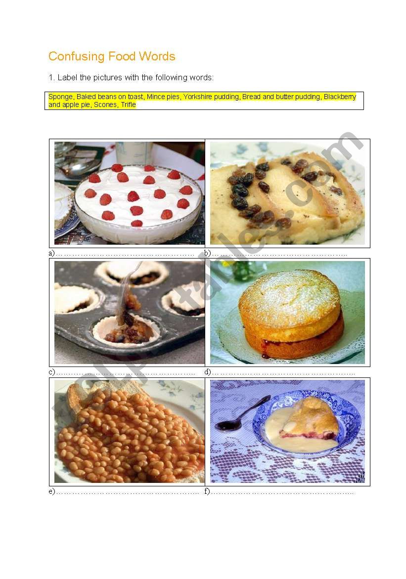 Confusing food words worksheet