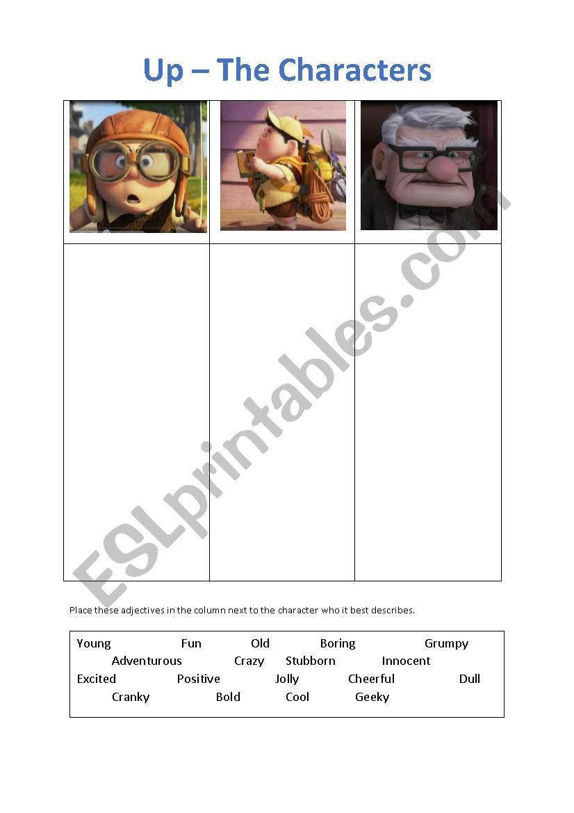 Characters worksheets for movie Up