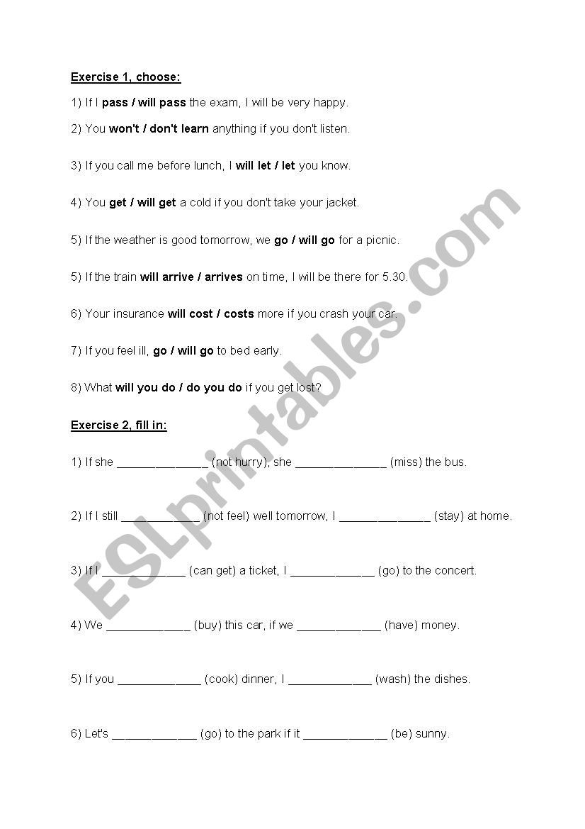 Exercise conditional worksheet