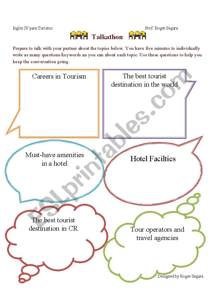 Talkathon Tourism Topics worksheet