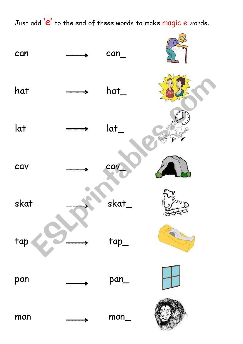 Magic e worksheet