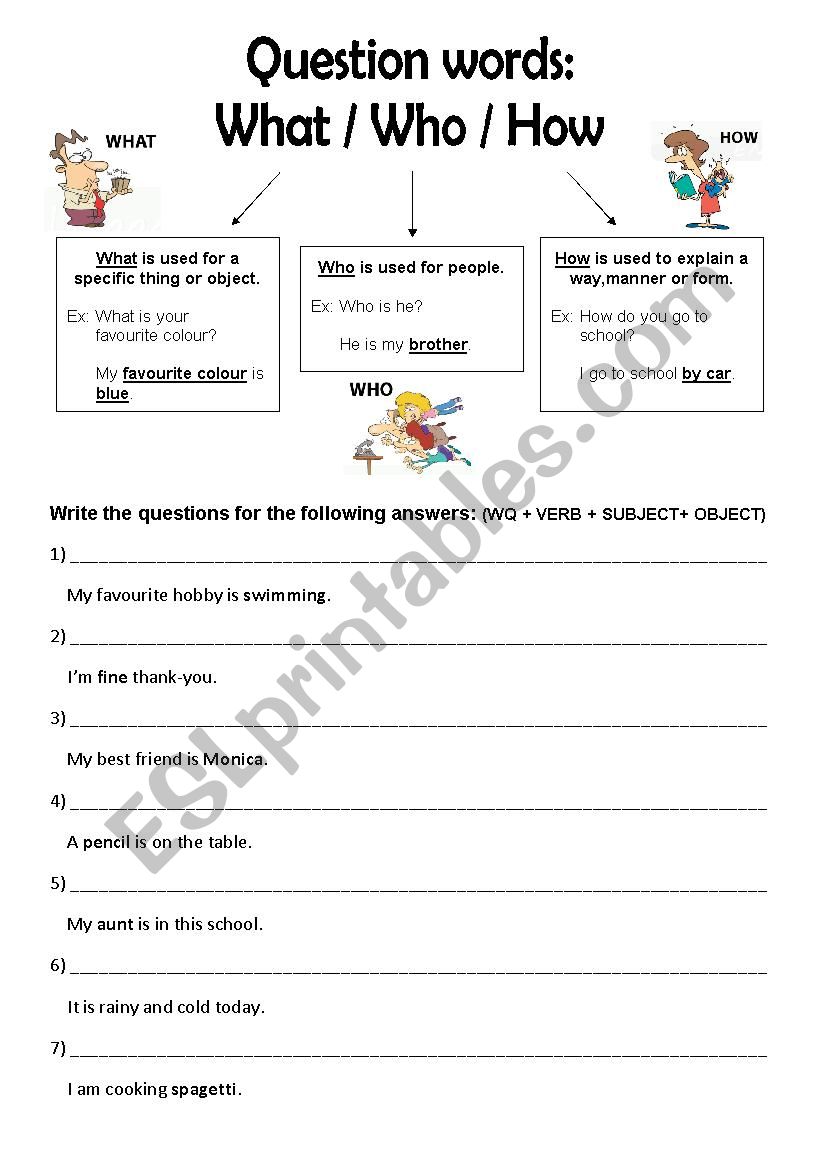 W-questions What, Who, How worksheet