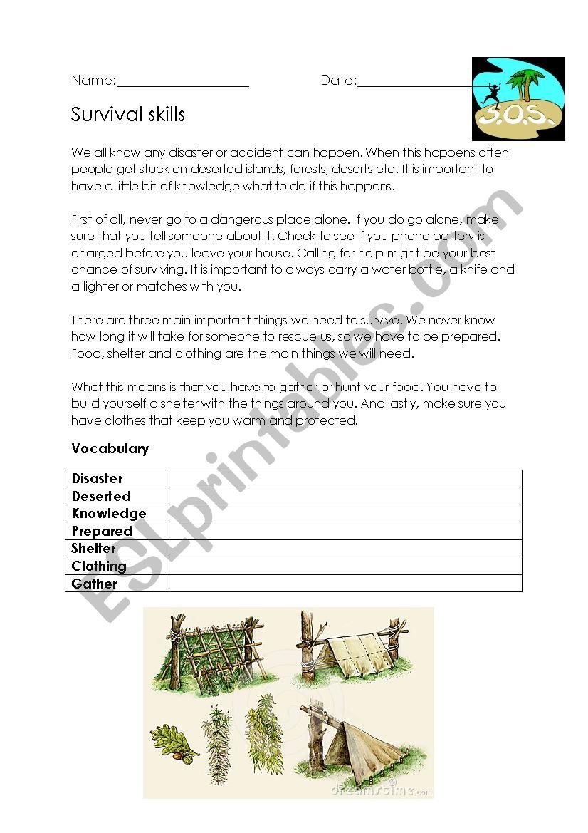 Survival skills worksheet