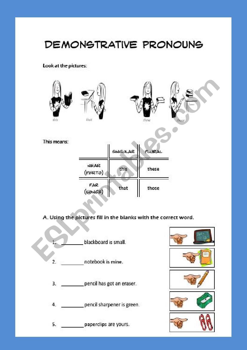 Demonstrative pronouns worksheet