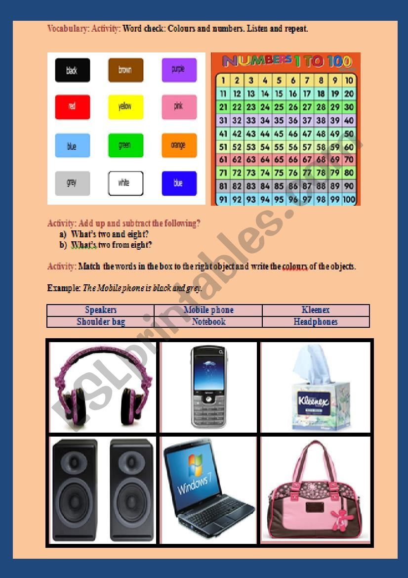 Numbers, colours and vocabulary