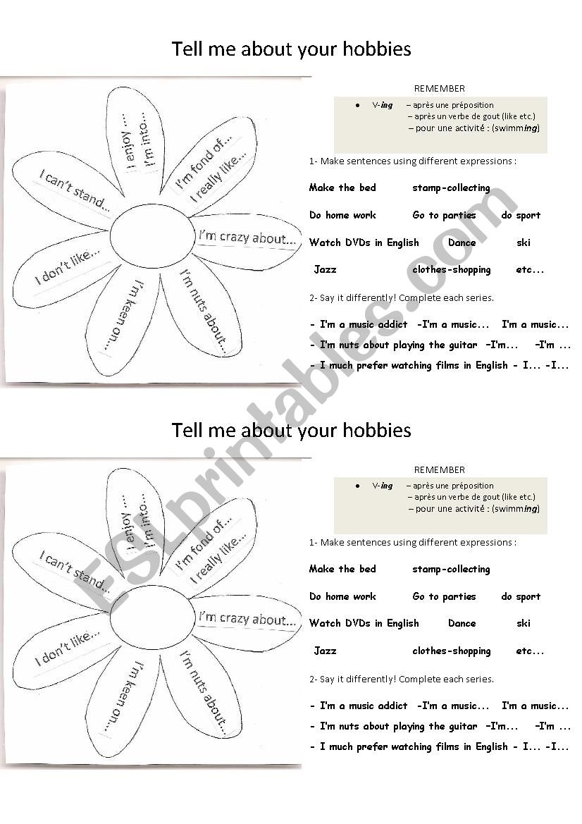 Tell me about your hobbies worksheet