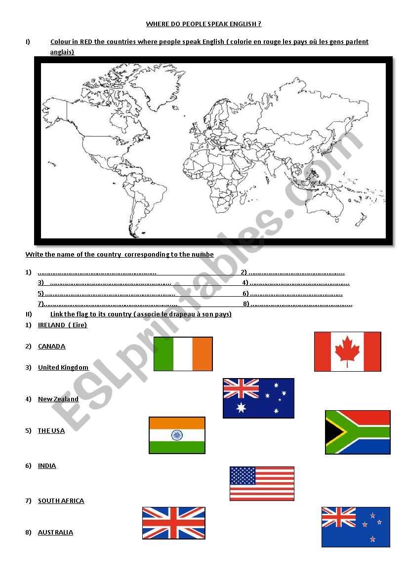 where do people speak englis worksheet