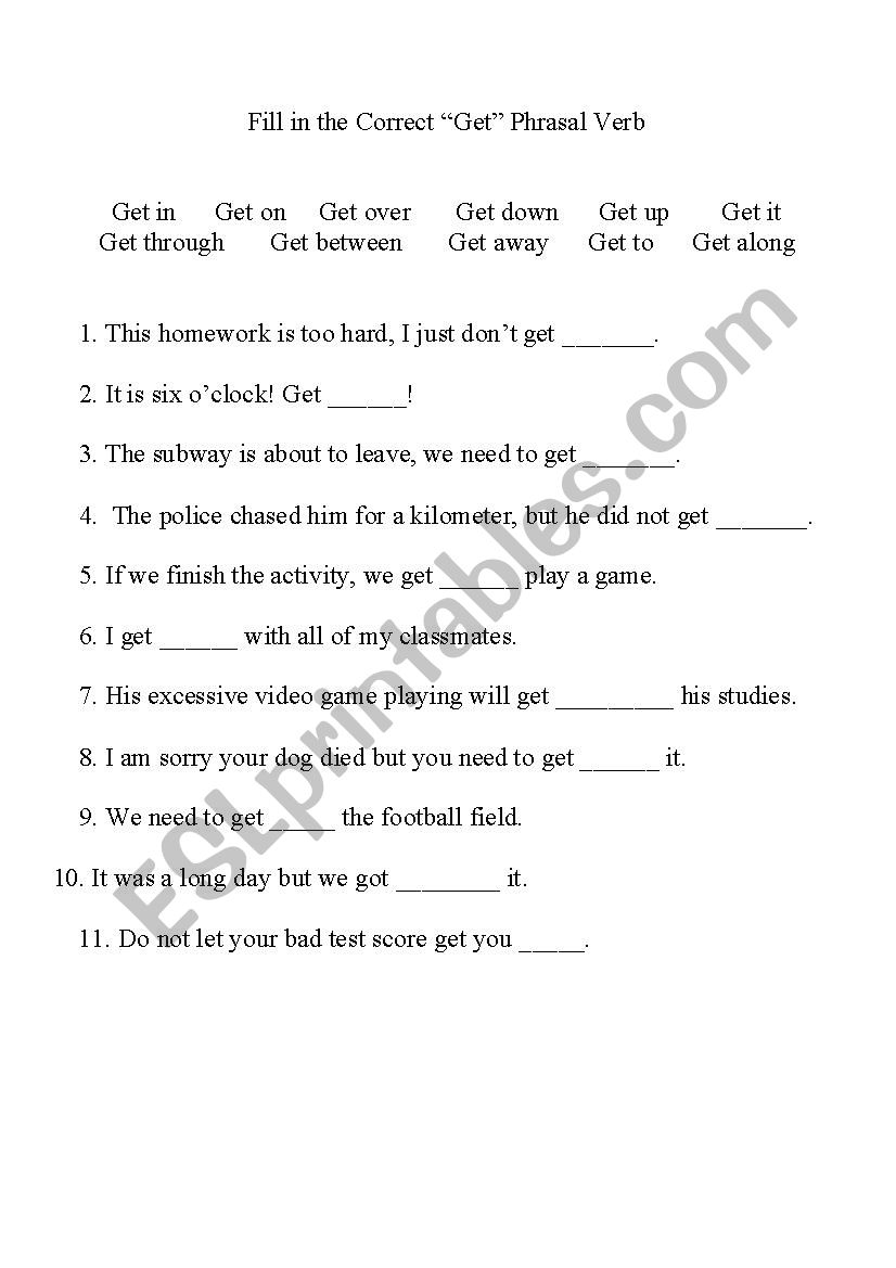 Get Phrasal Verb Worksheet  worksheet