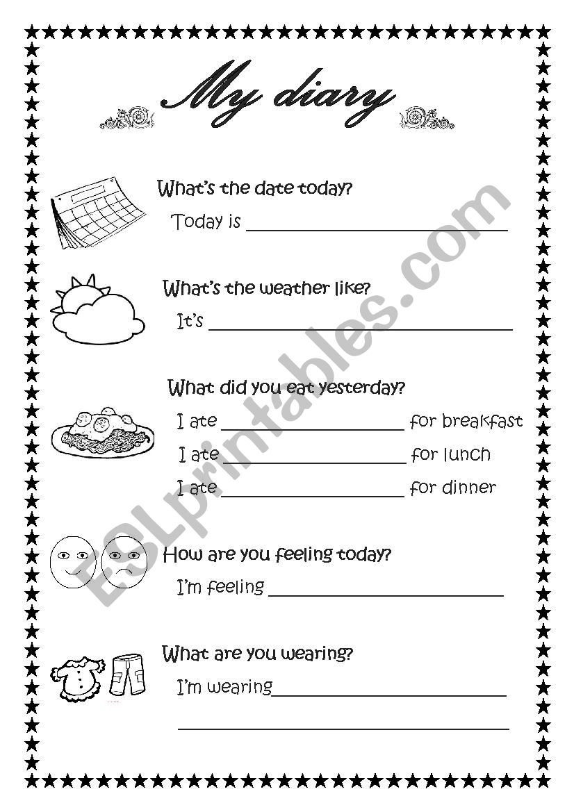 my diary esl worksheet by an43