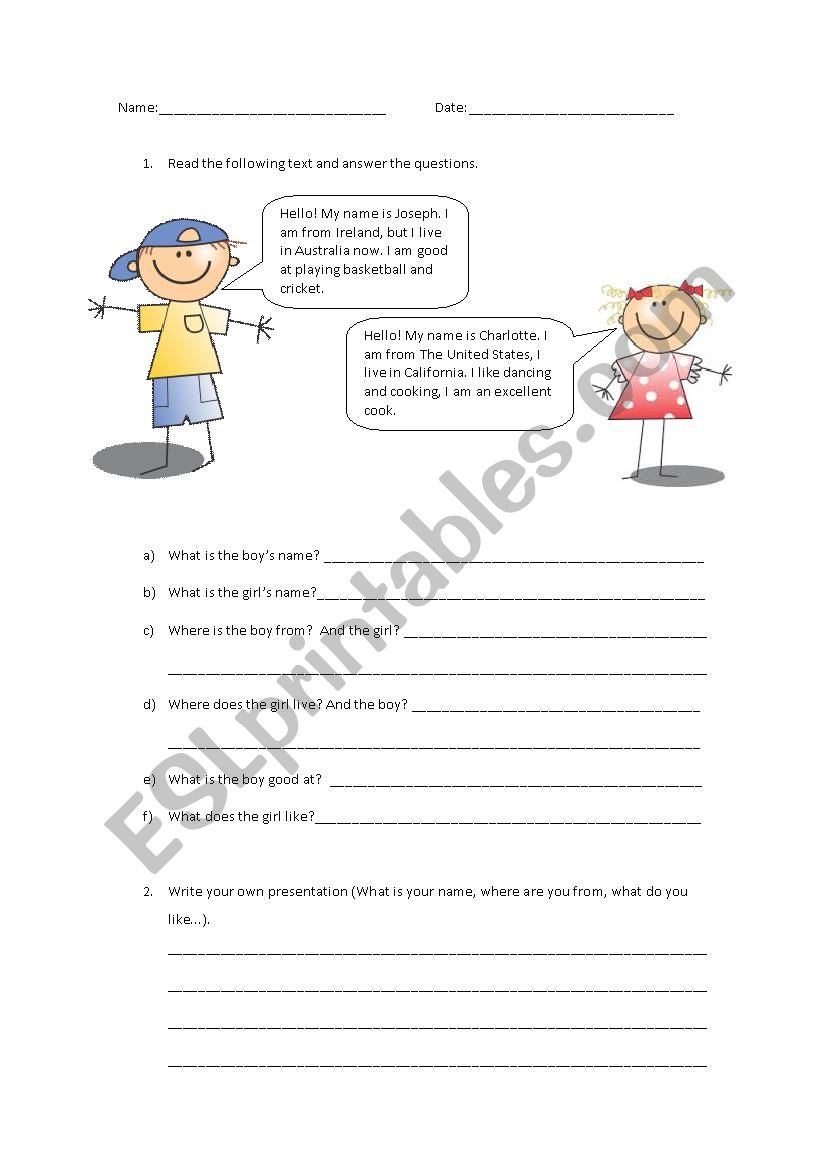 personal information worksheet