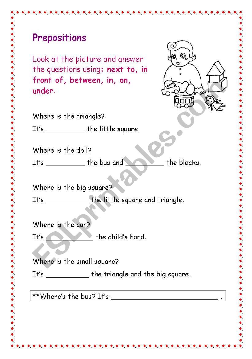 Easy Preposition Review worksheet